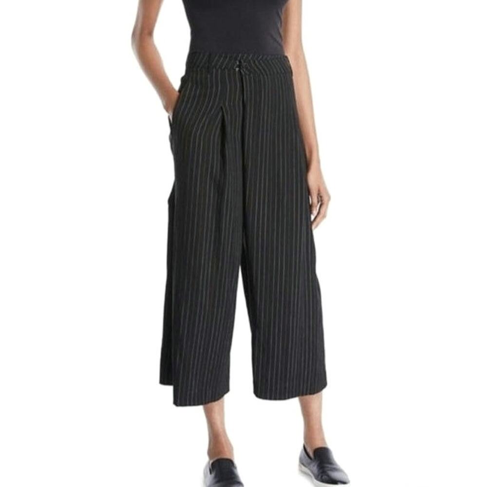 Vince Pinstripe Wide Leg Gaucho Culotte Pant Black High Rise Workwear Casual 10